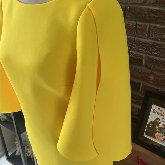 Badgley Mischka Split Sleeve Lemon Sunshine Midi Dress Size 4 NWT